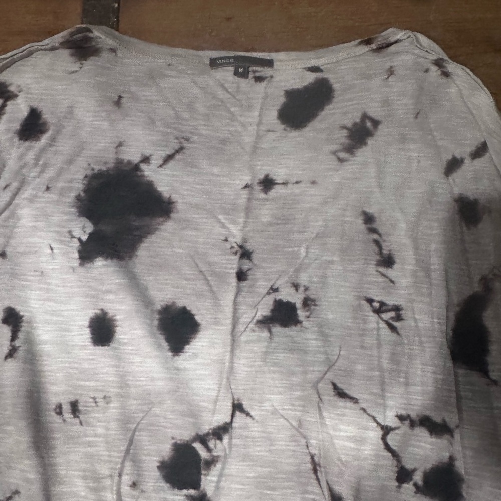 Vince Charcoal and Black Splatter Long Sleeve Tee